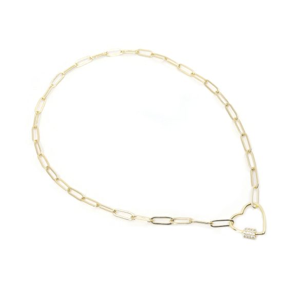 Gold Paperclip Chain Link Necklace - Heart Discount