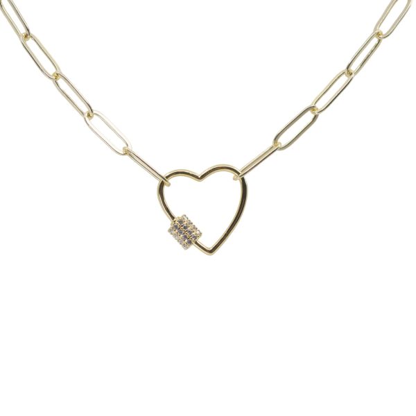 Gold Paperclip Chain Link Necklace - Heart Discount