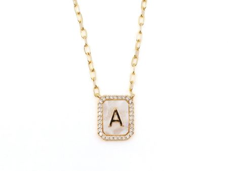 Alphabet Letter Necklace - Mother of Pearl & Crystals Small Tag Online